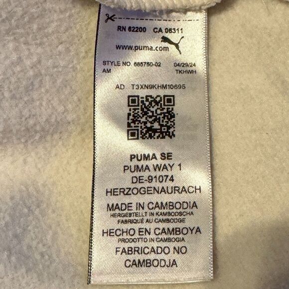 Puma Cream Sweatshirt Womens Small Beige Pullover Fleece Logo Patch Streetwear - Picture 6 of 11